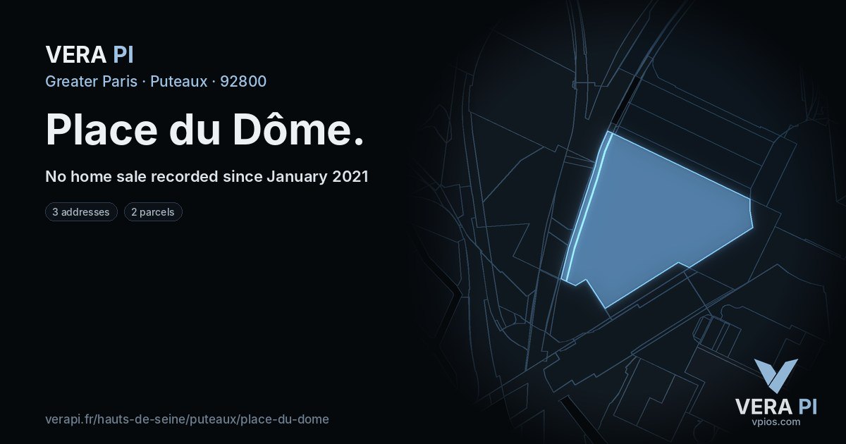 Place du Dôme, Puteaux at night – every parcel coloured by the prices around it, the street's own parcels lit