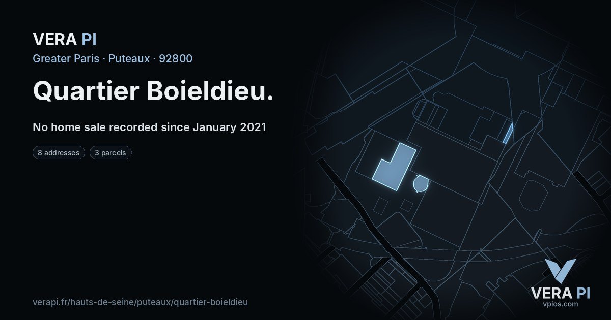 Quartier Boieldieu, Puteaux at night – every parcel coloured by the prices around it, the street's own parcels lit
