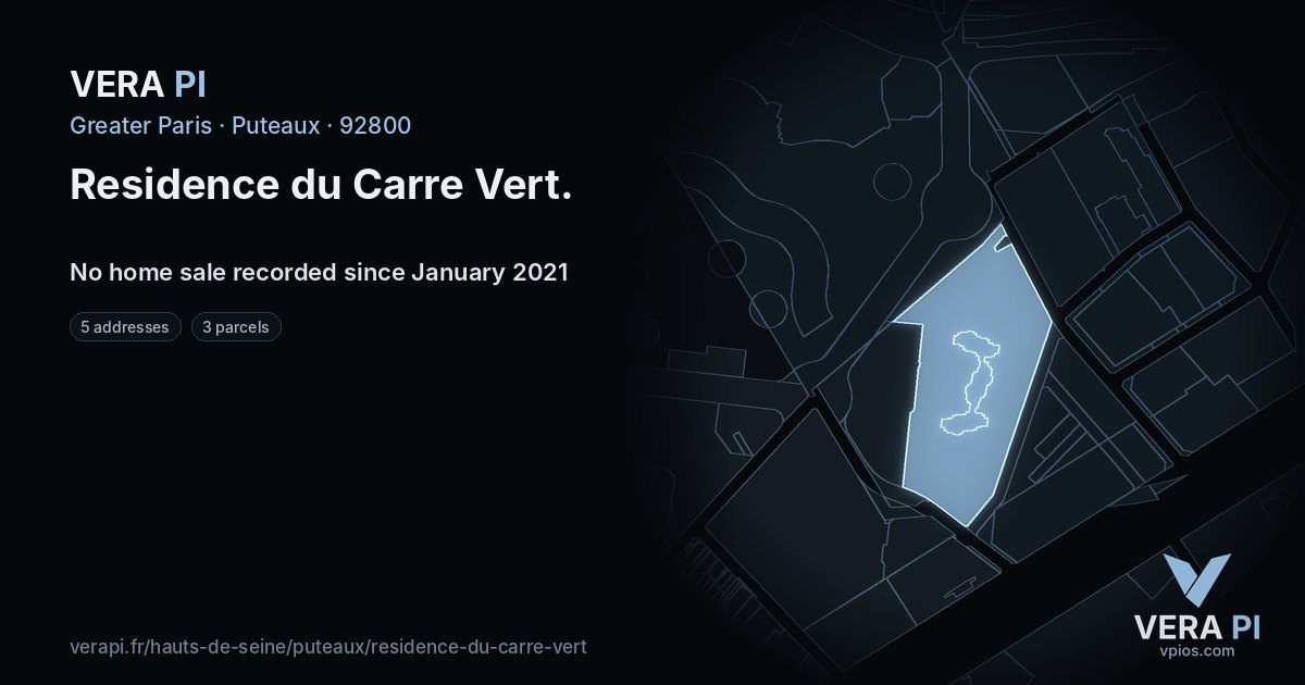 Residence du Carre Vert, Puteaux at night – every parcel coloured by the prices around it, the street's own parcels lit