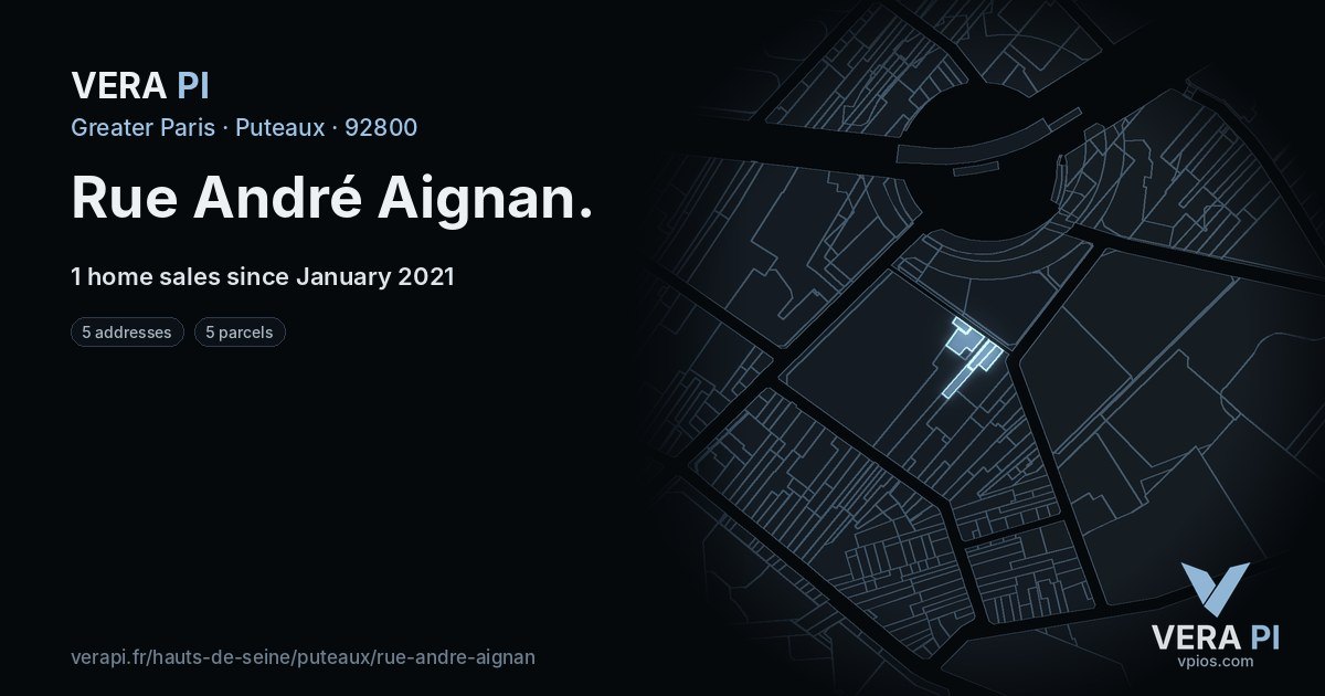 Rue André Aignan, Puteaux at night – every parcel coloured by the prices around it, the street's own parcels lit