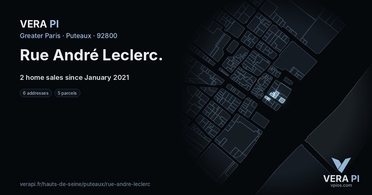 Rue André Leclerc, Puteaux at night – every parcel coloured by the prices around it, the street's own parcels lit