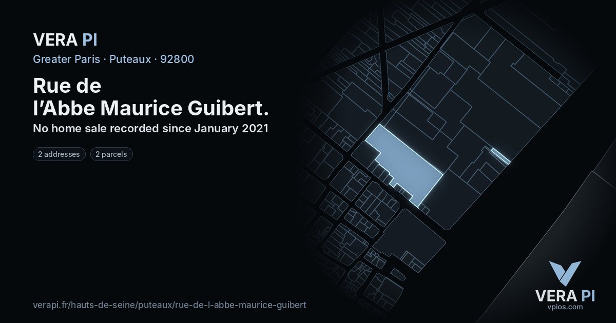 Rue de l’Abbe Maurice Guibert, Puteaux at night – every parcel coloured by the prices around it, the street's own parcels lit