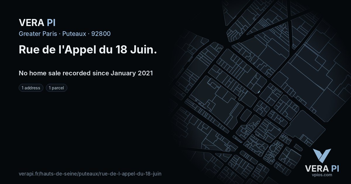 Rue de l'Appel du 18 Juin, Puteaux at night – every parcel coloured by the prices around it, the street's own parcels lit