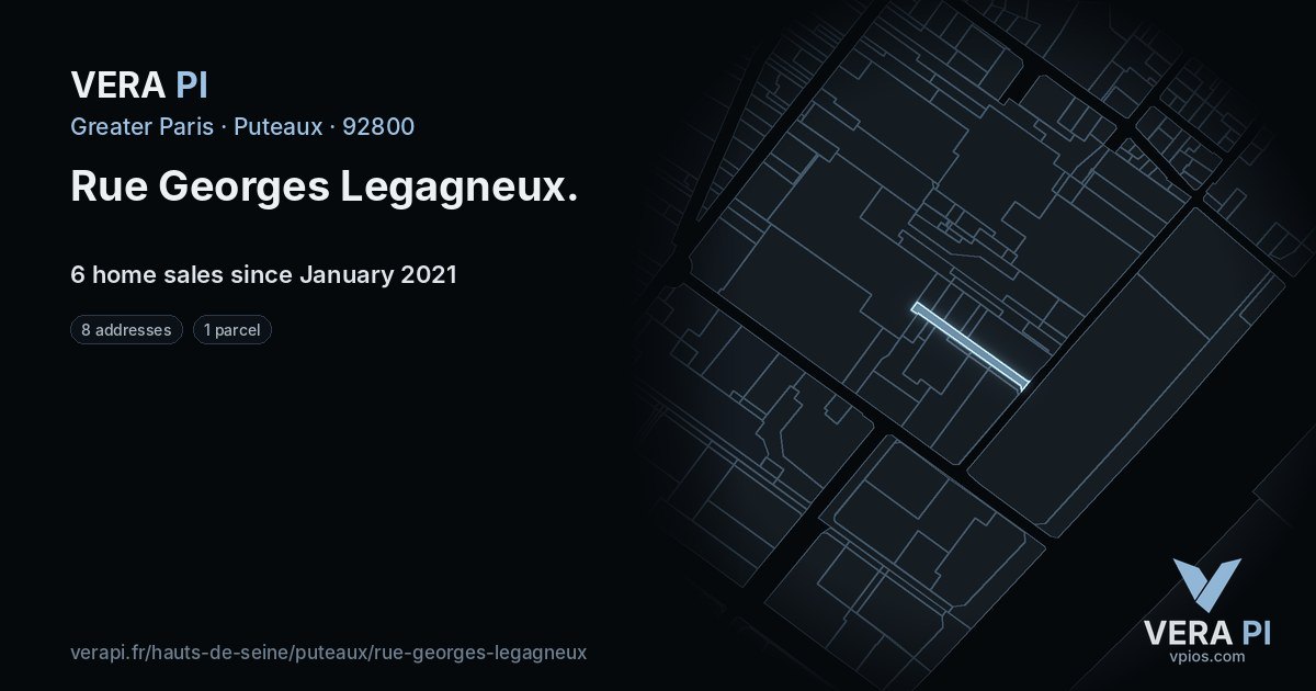 Rue Georges Legagneux, Puteaux at night – every parcel coloured by the prices around it, the street's own parcels lit