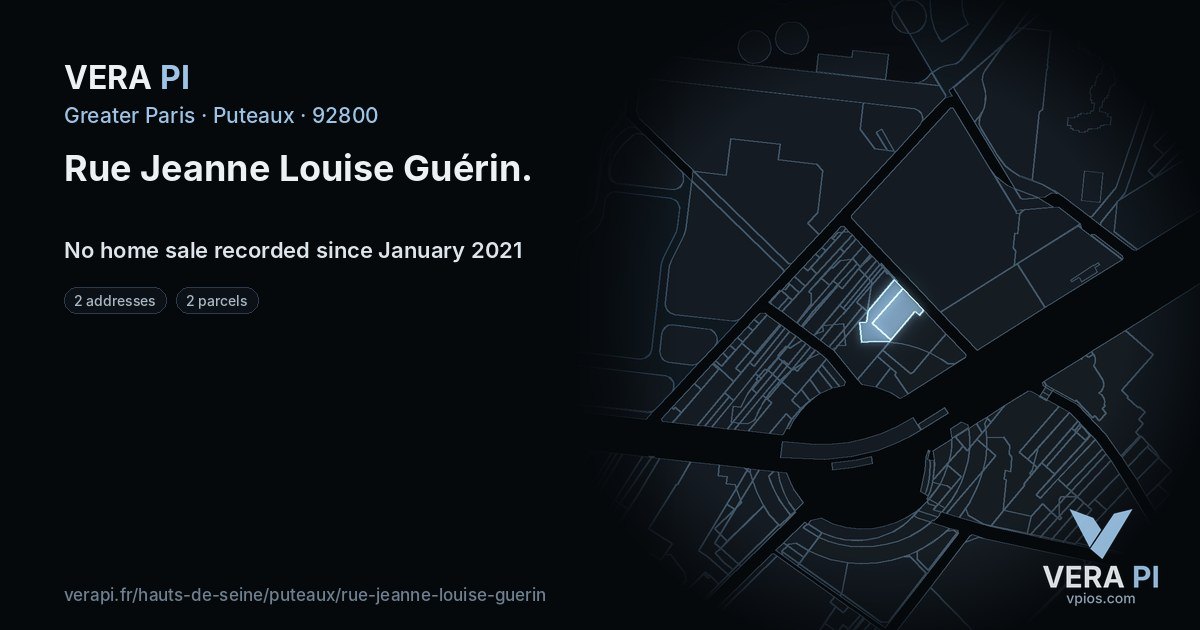 Rue Jeanne Louise Guérin, Puteaux at night – every parcel coloured by the prices around it, the street's own parcels lit