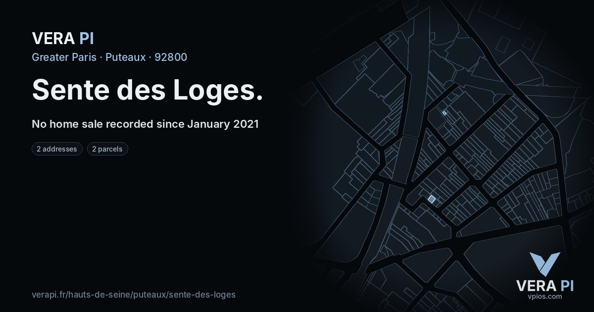 Sente des Loges, Puteaux at night – every parcel coloured by the prices around it, the street's own parcels lit