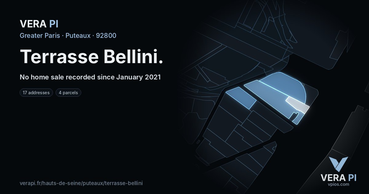 Terrasse Bellini, Puteaux at night – every parcel coloured by the prices around it, the street's own parcels lit