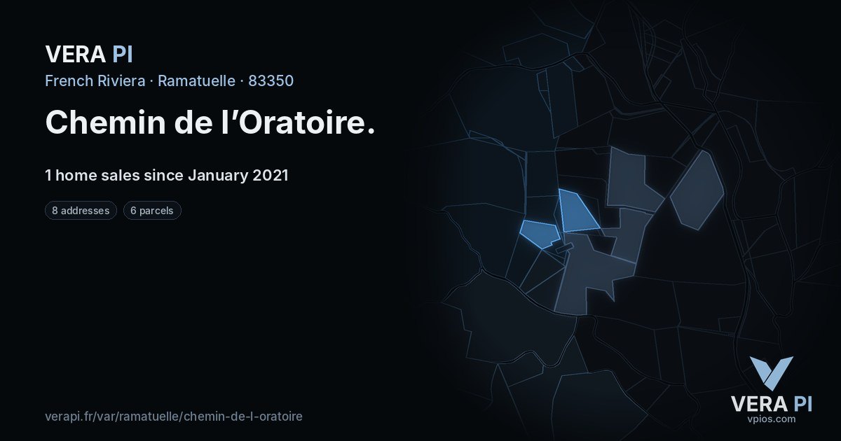 Chemin de l’Oratoire, Ramatuelle at night – every parcel coloured by the prices around it, the street's own parcels lit
