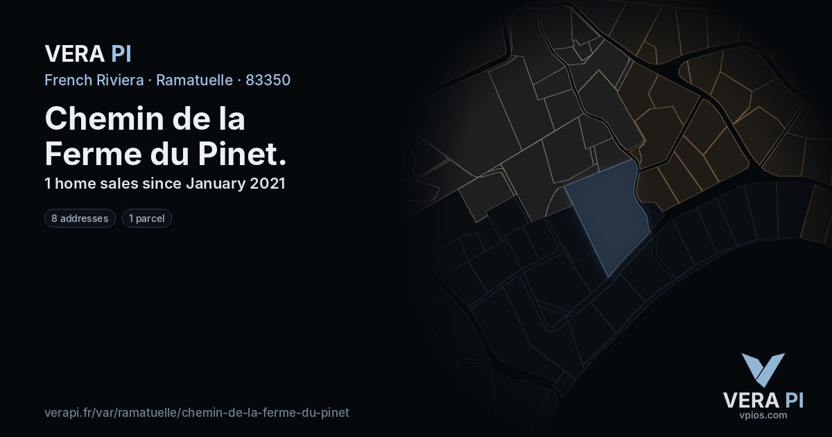 Chemin de la Ferme du Pinet, Ramatuelle at night – every parcel coloured by the prices around it, the street's own parcels lit