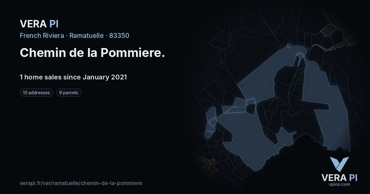 Chemin de la Pommiere, Ramatuelle at night – every parcel coloured by the prices around it, the street's own parcels lit