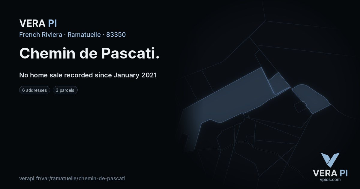 Chemin de Pascati, Ramatuelle at night – every parcel coloured by the prices around it, the street's own parcels lit