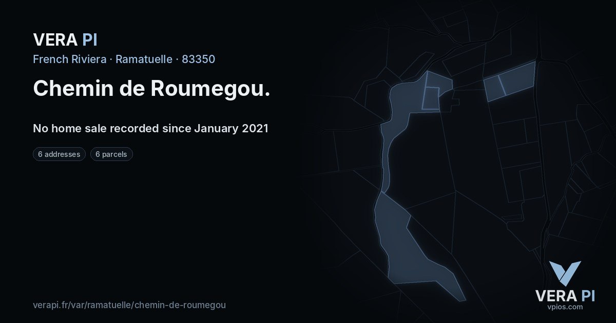 Chemin de Roumegou, Ramatuelle at night – every parcel coloured by the prices around it, the street's own parcels lit