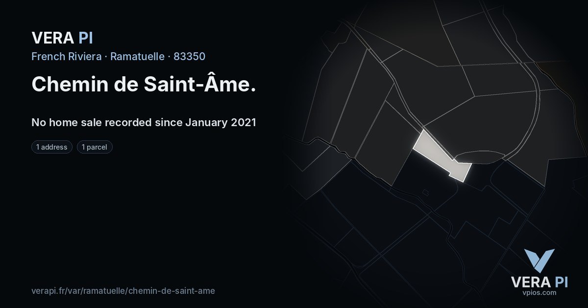 Chemin de Saint-Âme, Ramatuelle at night – every parcel coloured by the prices around it, the street's own parcels lit