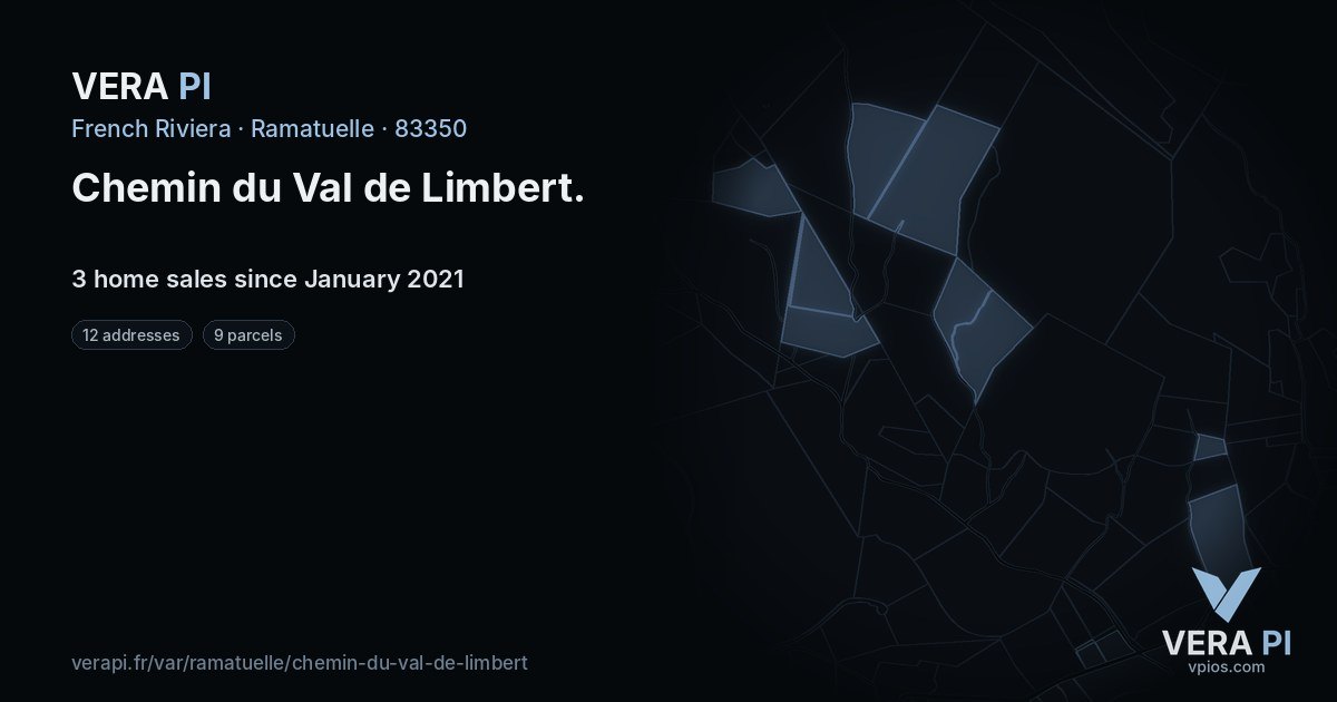 Chemin du Val de Limbert, Ramatuelle at night – every parcel coloured by the prices around it, the street's own parcels lit