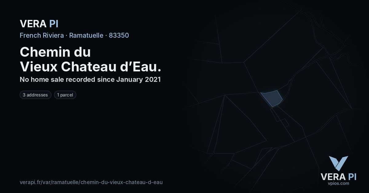 Chemin du Vieux Chateau d’Eau, Ramatuelle at night – every parcel coloured by the prices around it, the street's own parcels lit