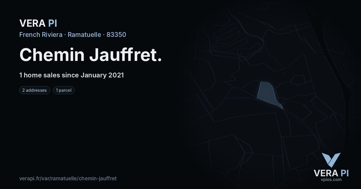 Chemin Jauffret, Ramatuelle at night – every parcel coloured by the prices around it, the street's own parcels lit