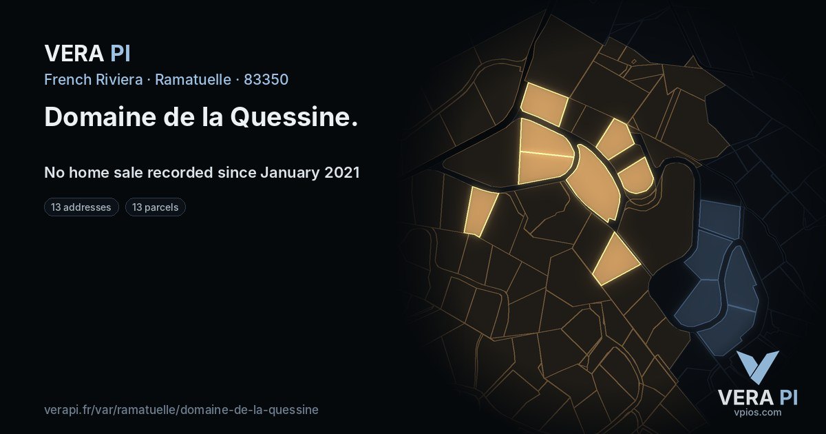 Domaine de la Quessine, Ramatuelle at night – every parcel coloured by the prices around it, the street's own parcels lit