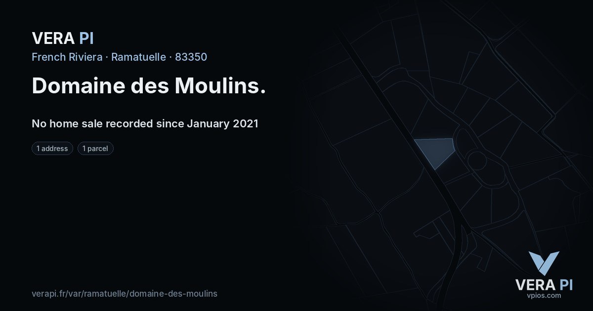Domaine des Moulins, Ramatuelle at night – every parcel coloured by the prices around it, the street's own parcels lit