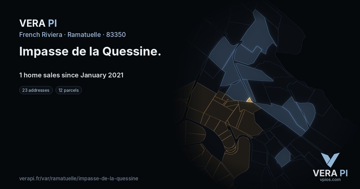 Impasse de la Quessine, Ramatuelle at night – every parcel coloured by the prices around it, the street's own parcels lit