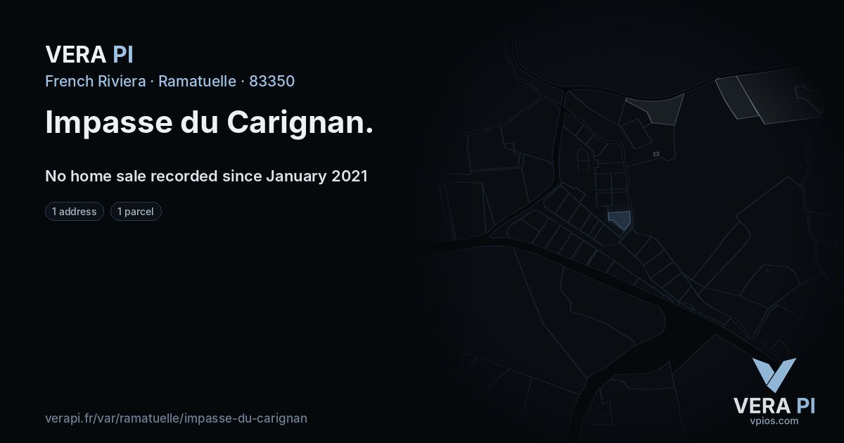Impasse du Carignan, Ramatuelle at night – every parcel coloured by the prices around it, the street's own parcels lit