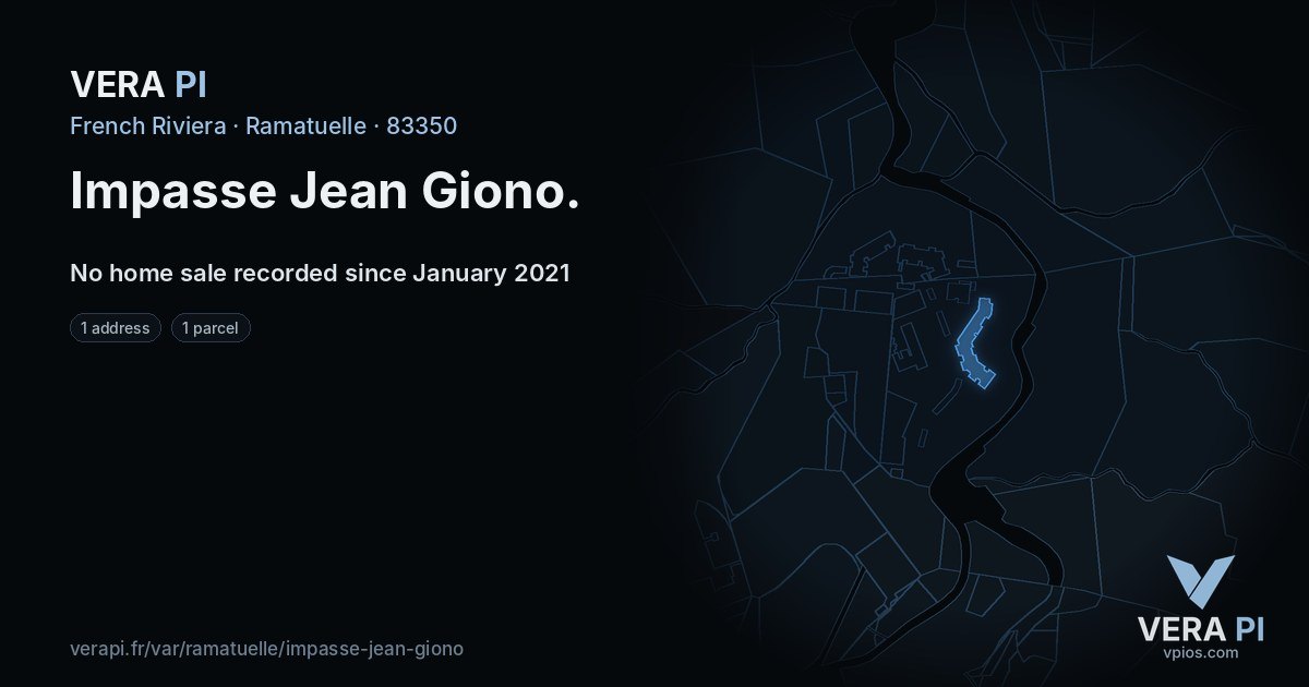 Impasse Jean Giono, Ramatuelle at night – every parcel coloured by the prices around it, the street's own parcels lit