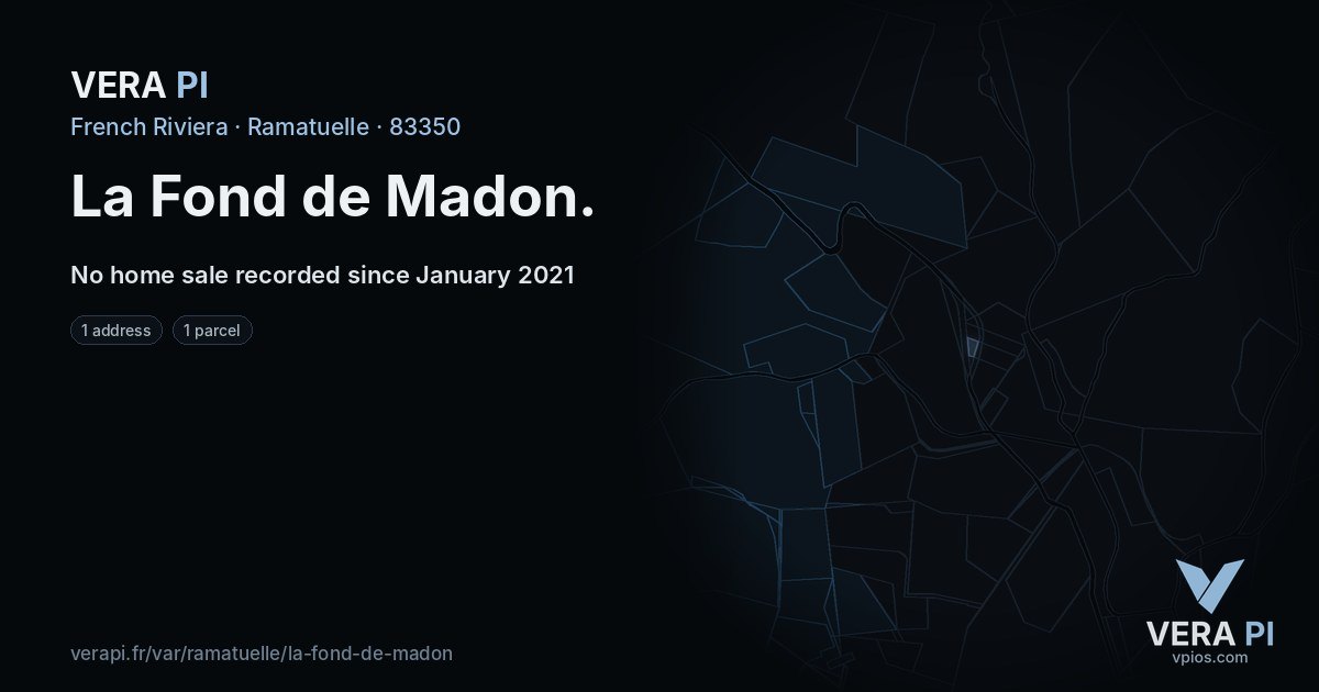 La Fond de Madon, Ramatuelle at night – every parcel coloured by the prices around it, the street's own parcels lit