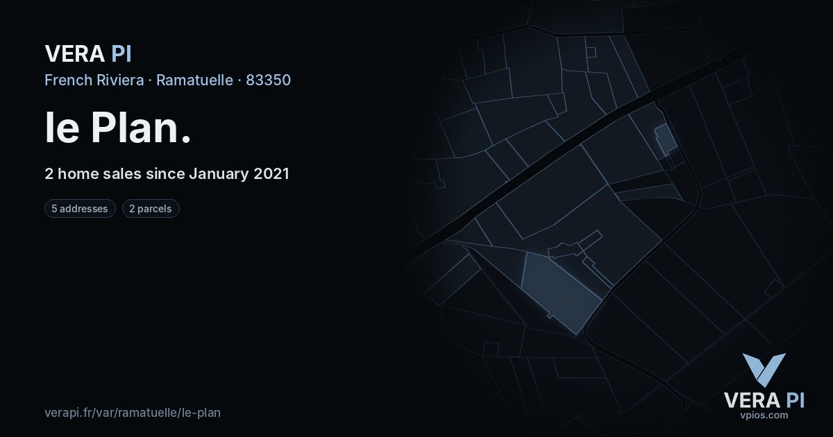 le Plan, Ramatuelle at night – every parcel coloured by the prices around it, the street's own parcels lit