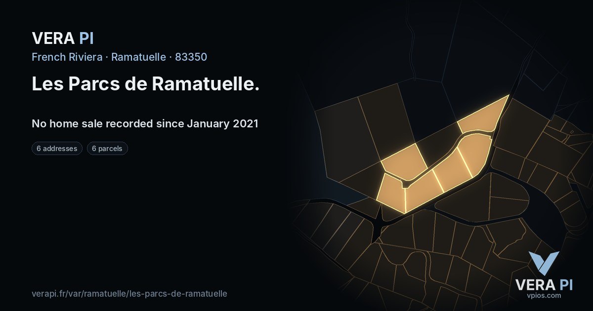 Les Parcs de Ramatuelle, Ramatuelle at night – every parcel coloured by the prices around it, the street's own parcels lit