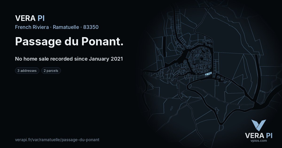 Passage du Ponant, Ramatuelle at night – every parcel coloured by the prices around it, the street's own parcels lit