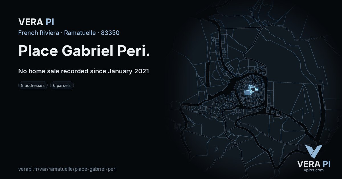 Place Gabriel Peri, Ramatuelle at night – every parcel coloured by the prices around it, the street's own parcels lit