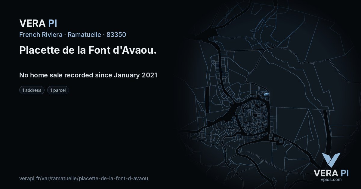 Placette de la Font d'Avaou, Ramatuelle at night – every parcel coloured by the prices around it, the street's own parcels lit