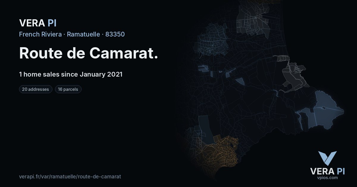Route de Camarat, Ramatuelle at night – every parcel coloured by the prices around it, the street's own parcels lit