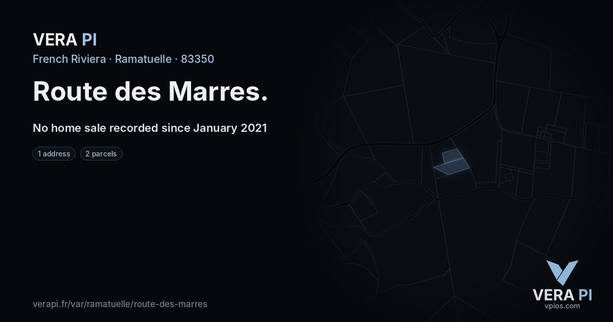 Route des Marres, Ramatuelle at night – every parcel coloured by the prices around it, the street's own parcels lit