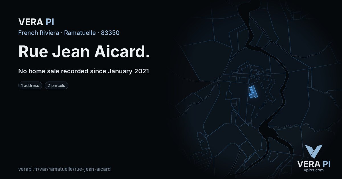 Rue Jean Aicard, Ramatuelle at night – every parcel coloured by the prices around it, the street's own parcels lit