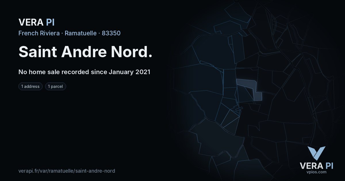 Saint Andre Nord, Ramatuelle at night – every parcel coloured by the prices around it, the street's own parcels lit