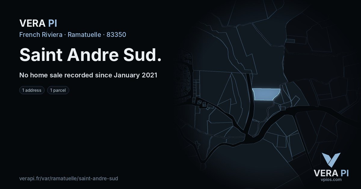 Saint Andre Sud, Ramatuelle at night – every parcel coloured by the prices around it, the street's own parcels lit
