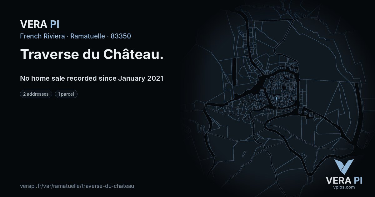 Traverse du Château, Ramatuelle at night – every parcel coloured by the prices around it, the street's own parcels lit