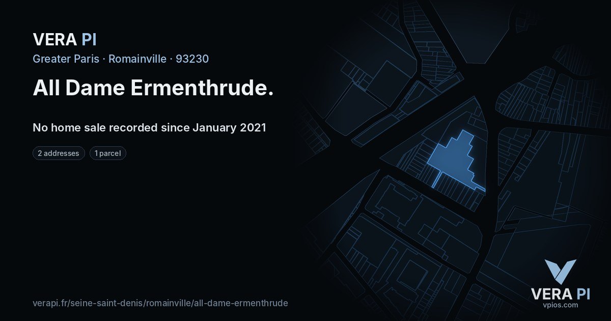 All Dame Ermenthrude, Romainville at night – every parcel coloured by the prices around it, the street's own parcels lit