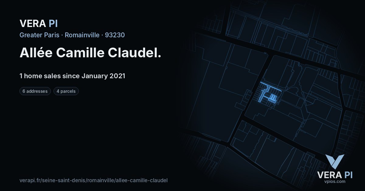 Allée Camille Claudel, Romainville at night – every parcel coloured by the prices around it, the street's own parcels lit