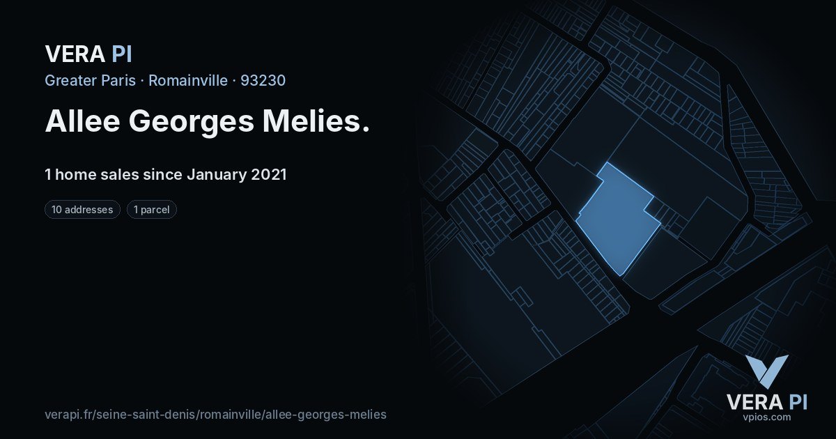 Allee Georges Melies, Romainville at night – every parcel coloured by the prices around it, the street's own parcels lit