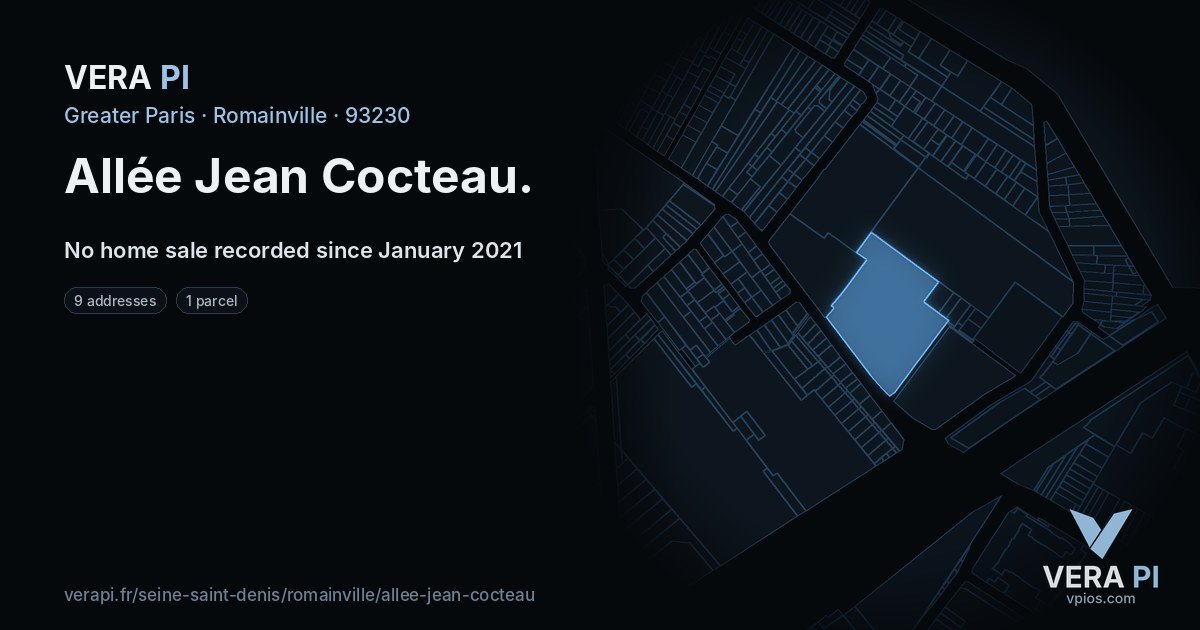 Allée Jean Cocteau, Romainville at night – every parcel coloured by the prices around it, the street's own parcels lit