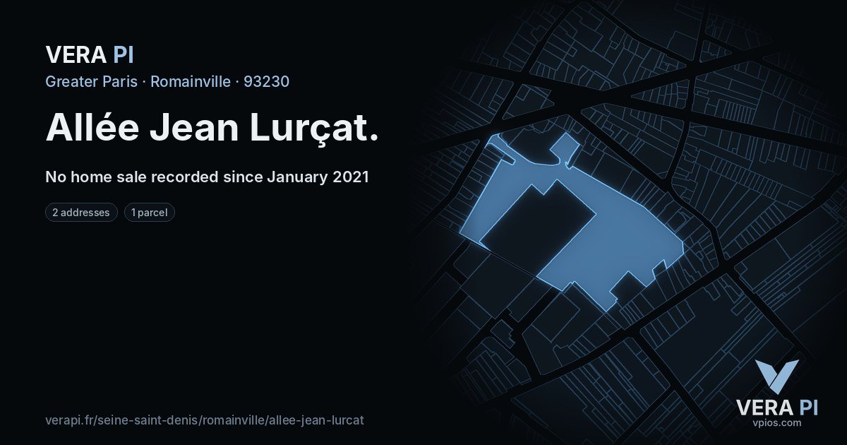 Allée Jean Lurçat, Romainville at night – every parcel coloured by the prices around it, the street's own parcels lit