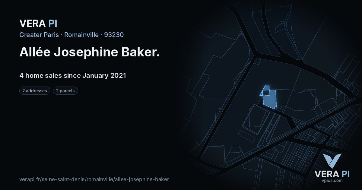 Allée Josephine Baker, Romainville at night – every parcel coloured by the prices around it, the street's own parcels lit