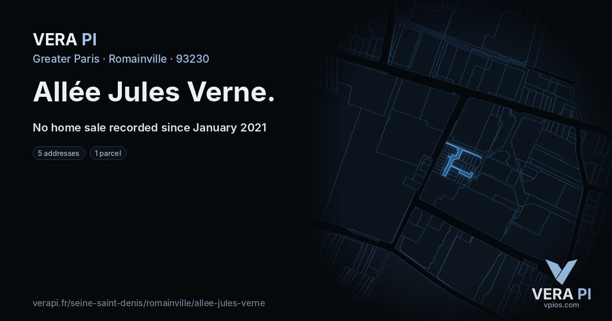 Allée Jules Verne, Romainville at night – every parcel coloured by the prices around it, the street's own parcels lit