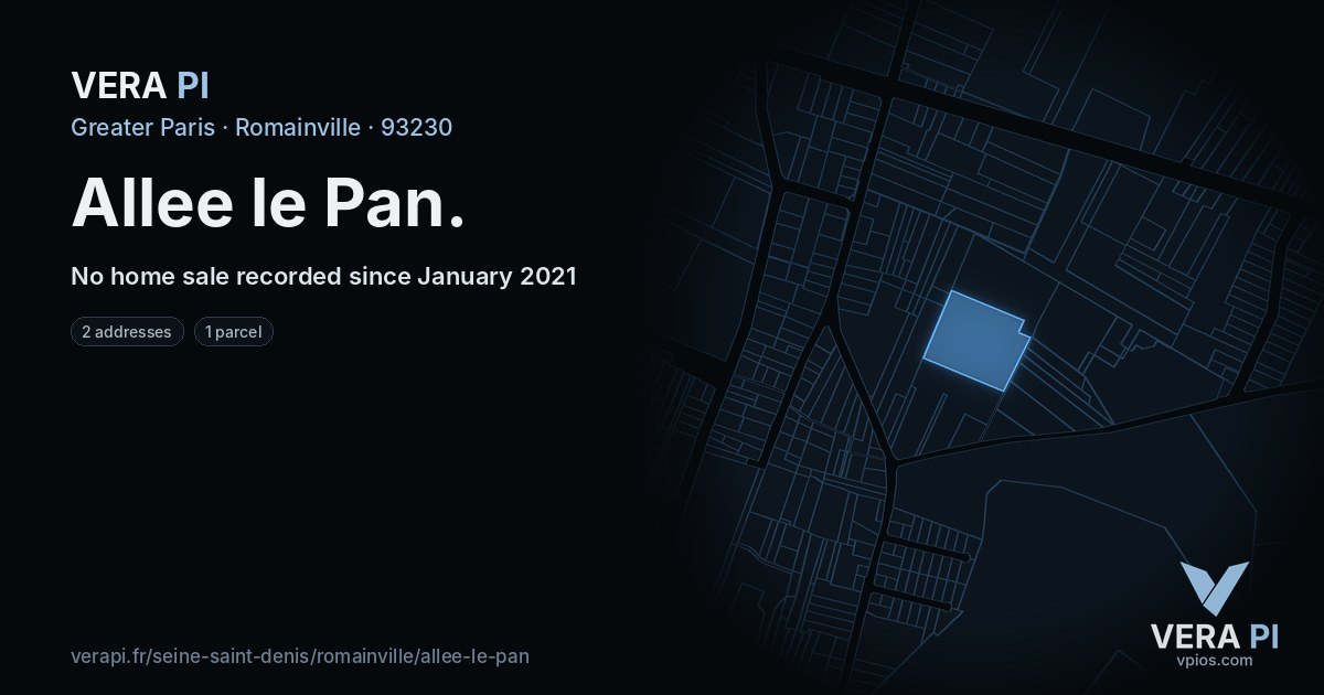 Allee le Pan, Romainville at night – every parcel coloured by the prices around it, the street's own parcels lit