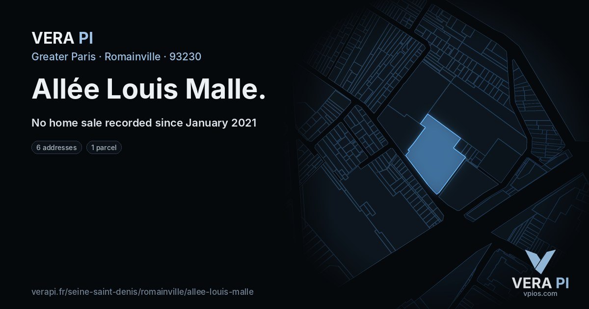 Allée Louis Malle, Romainville at night – every parcel coloured by the prices around it, the street's own parcels lit