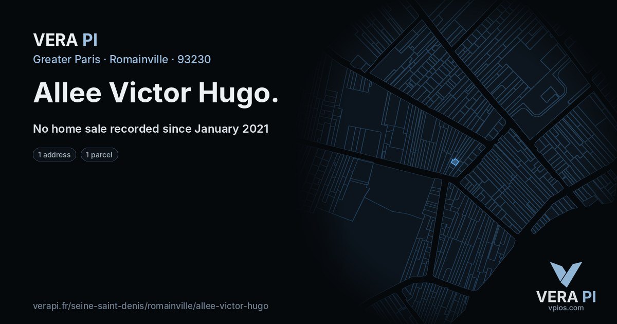 Allee Victor Hugo, Romainville at night – every parcel coloured by the prices around it, the street's own parcels lit