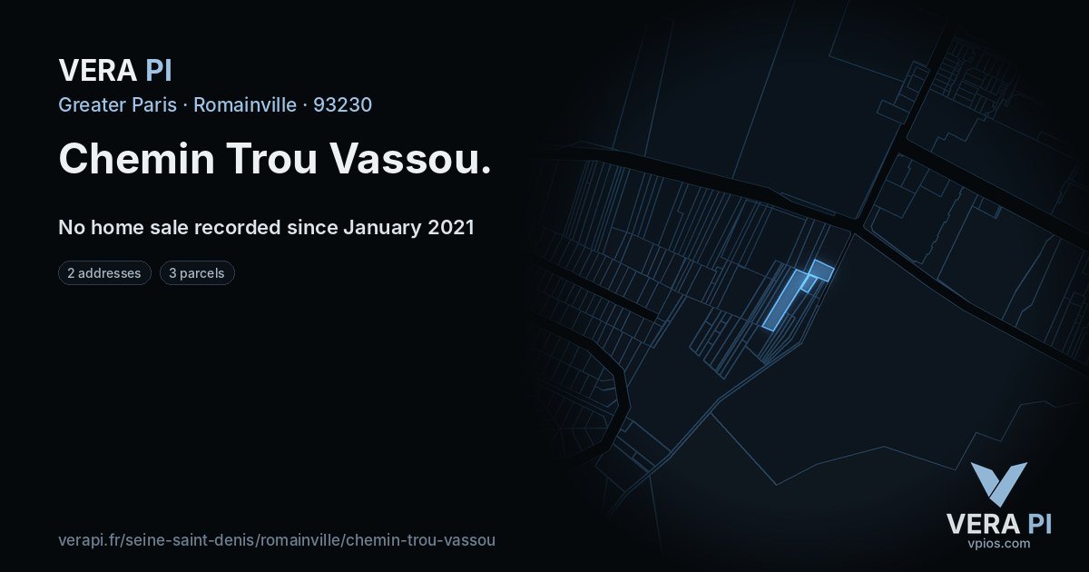 Chemin Trou Vassou, Romainville at night – every parcel coloured by the prices around it, the street's own parcels lit
