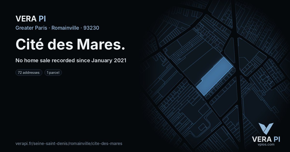 Cité des Mares, Romainville at night – every parcel coloured by the prices around it, the street's own parcels lit