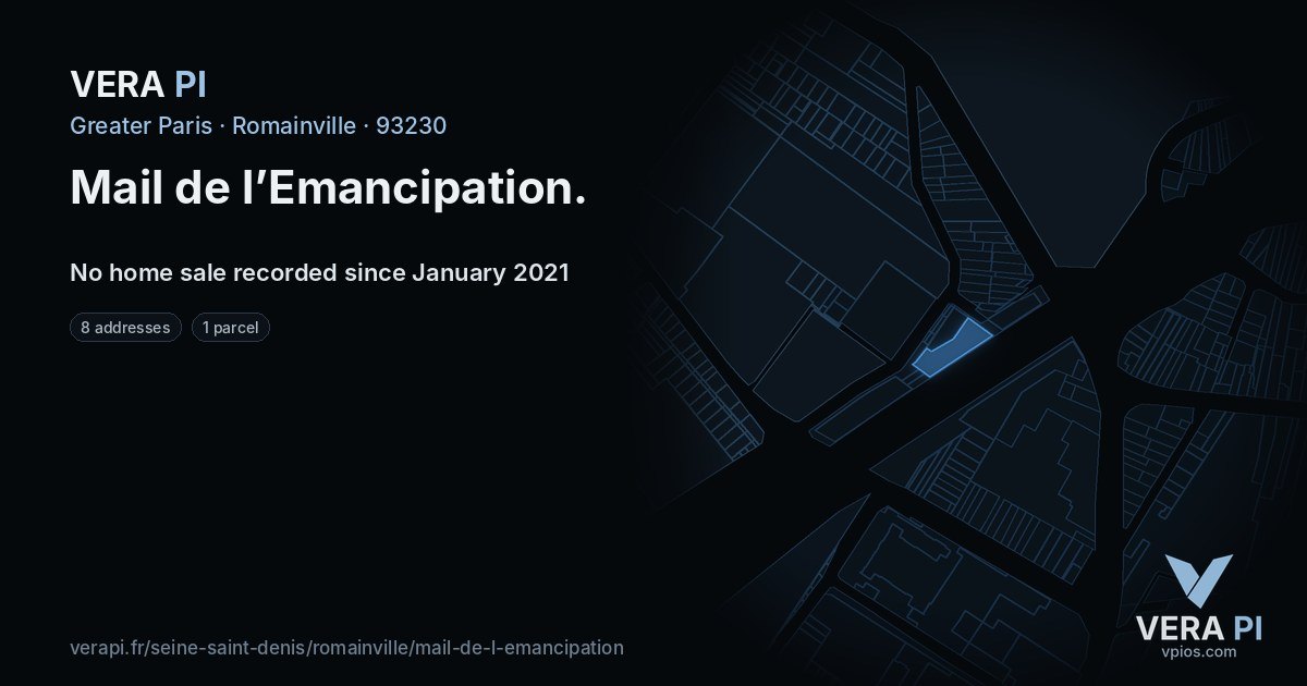 Mail de l’Emancipation, Romainville at night – every parcel coloured by the prices around it, the street's own parcels lit
